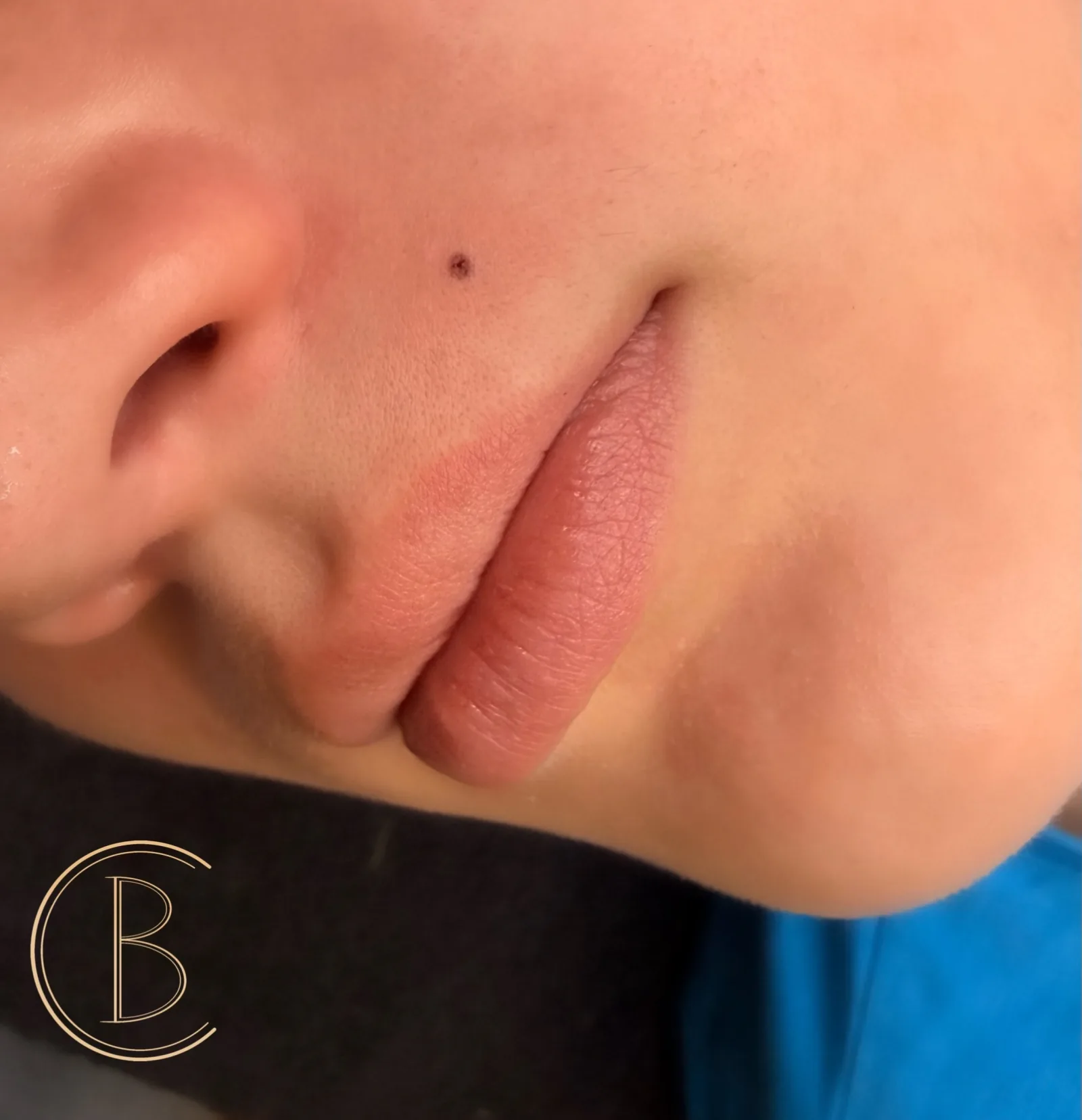 Close-up van een PMU Beauty Spot naast de mond